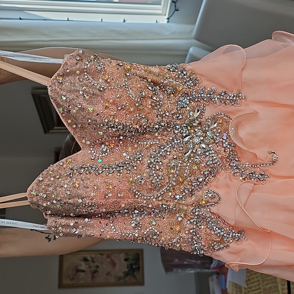 Sherri Hill peach strapless high low evening dress - Picture 2 of 8